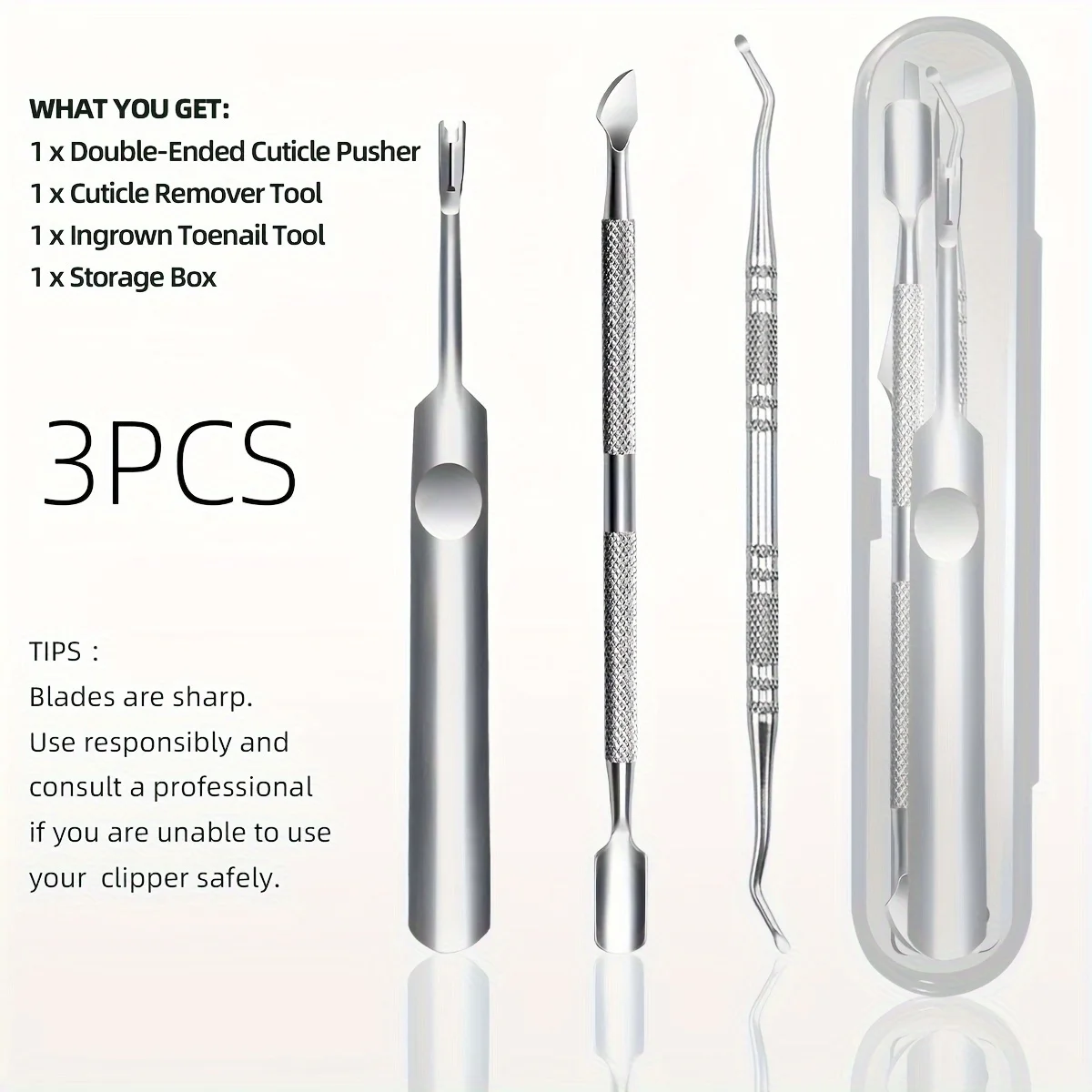 Precision Toenail Lifter, Non-Slip Cuticle Pusher & Sharp Trimmer, Manicure and Pedicure Kit with Smooth Cutting Features