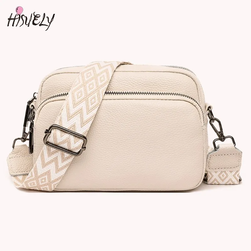 

Solid Color Genuine Leather Women Shoulder Bag Wide Strap Crossbody Bags Luxury Design Handbags Mobile Phone Bag bolsa feminina