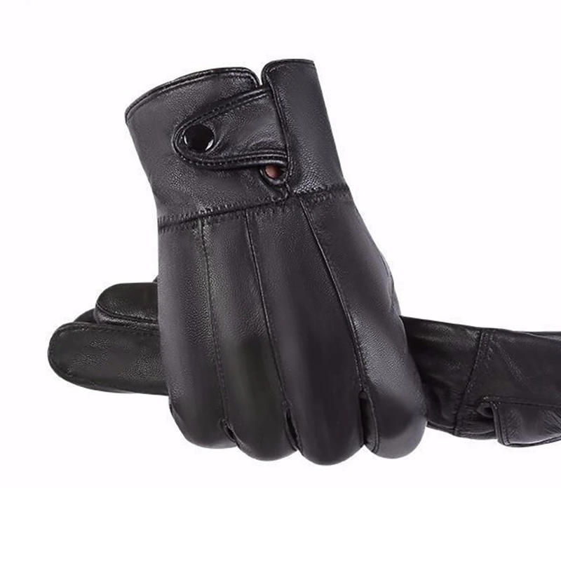 1pair Men\'s PU Leather Winter Autumn Driving Keep Warm Gloves Fleece Tactical Gloves Black Outdoor Sports Waterproof Mitten