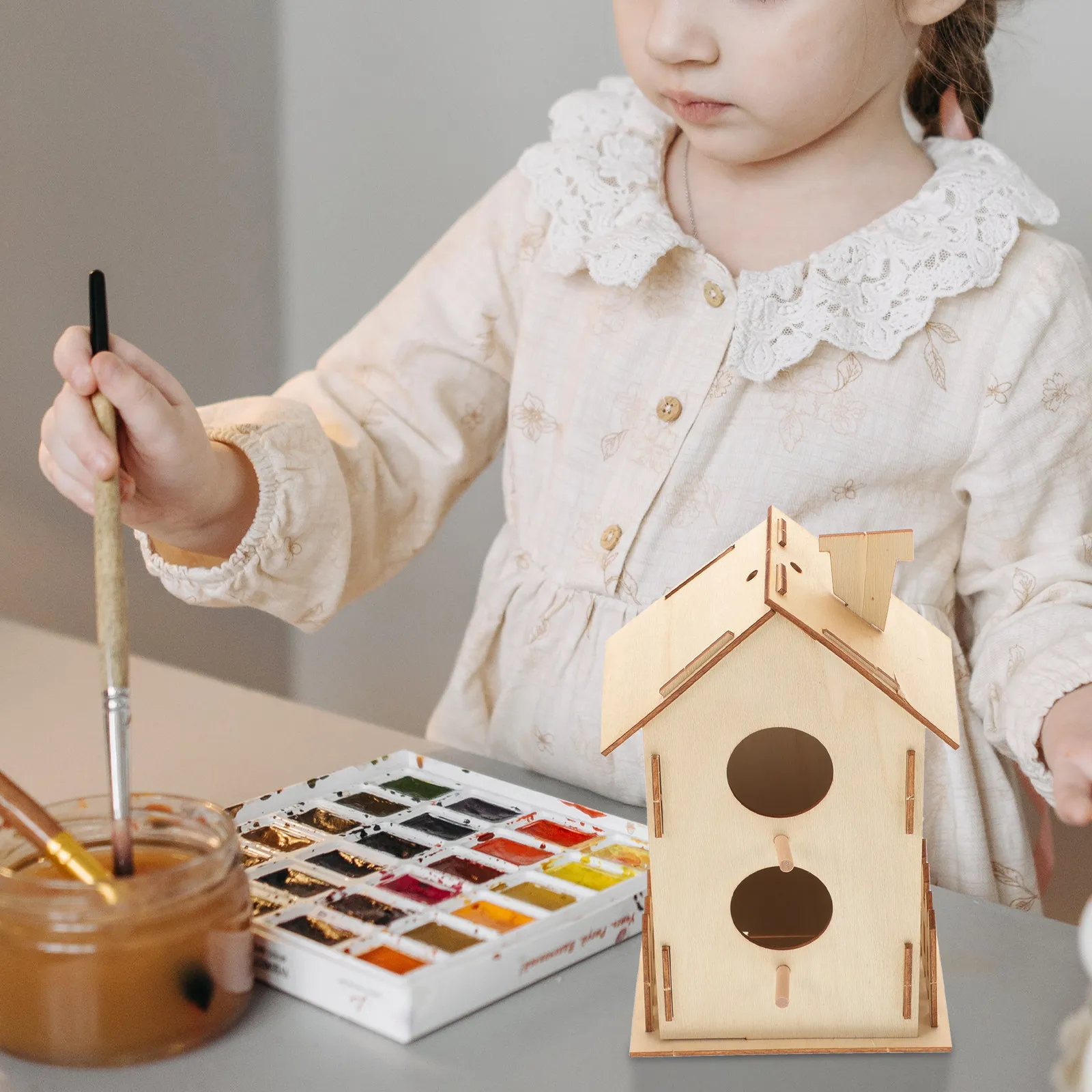 

Набор для творчества: Непокрашенный деревянный домик для птиц DIY, для детского рисования, подвесное декоративное гнездо, для ручной росписи, граффити, клетка для птиц, креативный набор