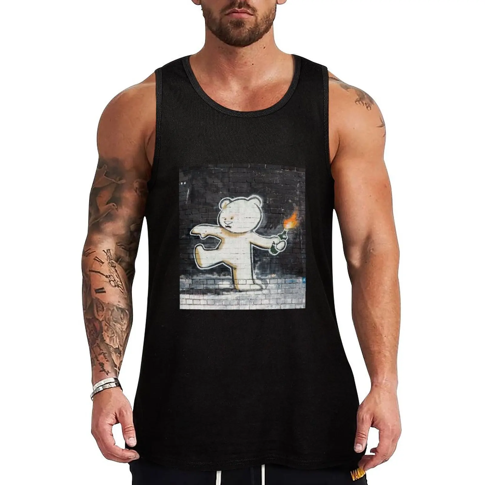 Banksy Bear Tank Top sports vest t-shirt for men gym shirts gym accessories men