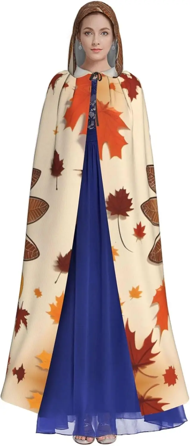 عباءة بغطاء للرأس للبالغين للهالوين، ديكور عيد الشكر السعيد، تركيا مع عباءة بغطاء للرأس بنمط أوراق القيقب مع ربطة عنق على شكل ربطة عنق