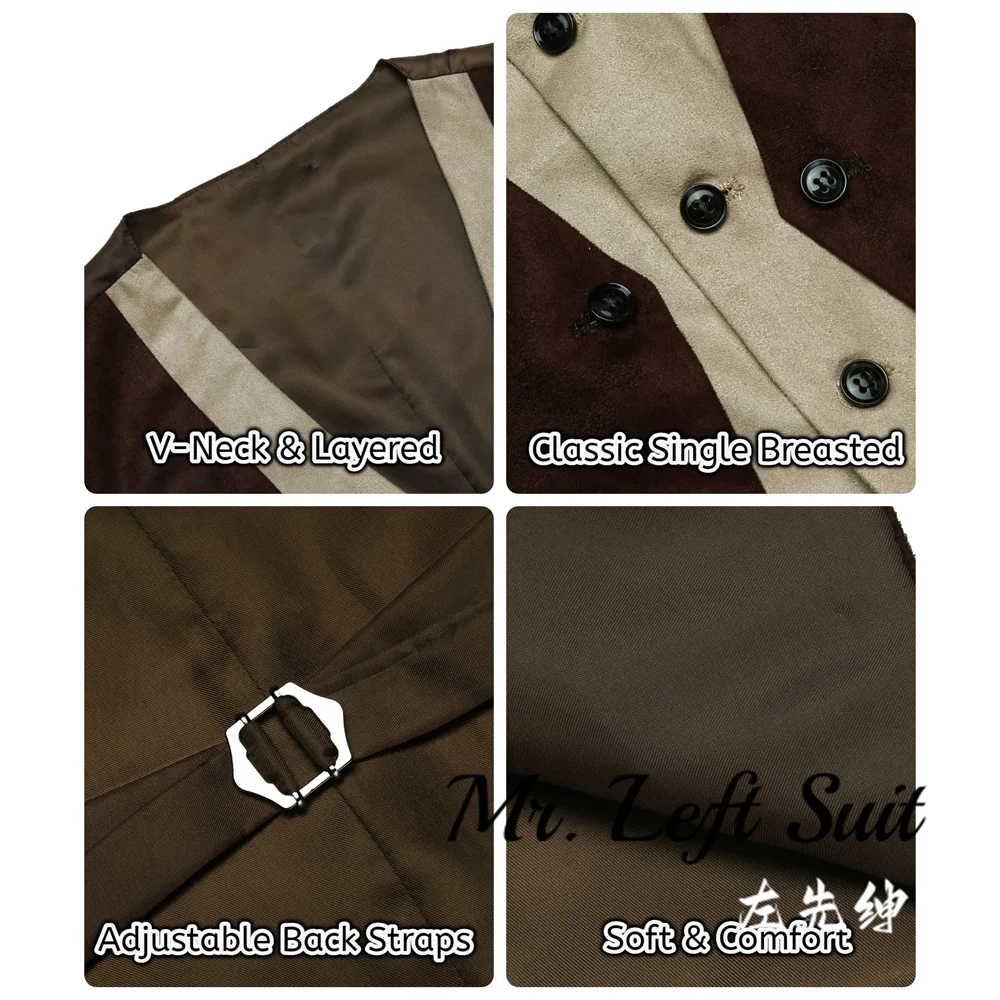 Colete de couro masculino slim fit, vestido estilo camadas, colete ocidental de cowboy, jaqueta Steampunk Moto