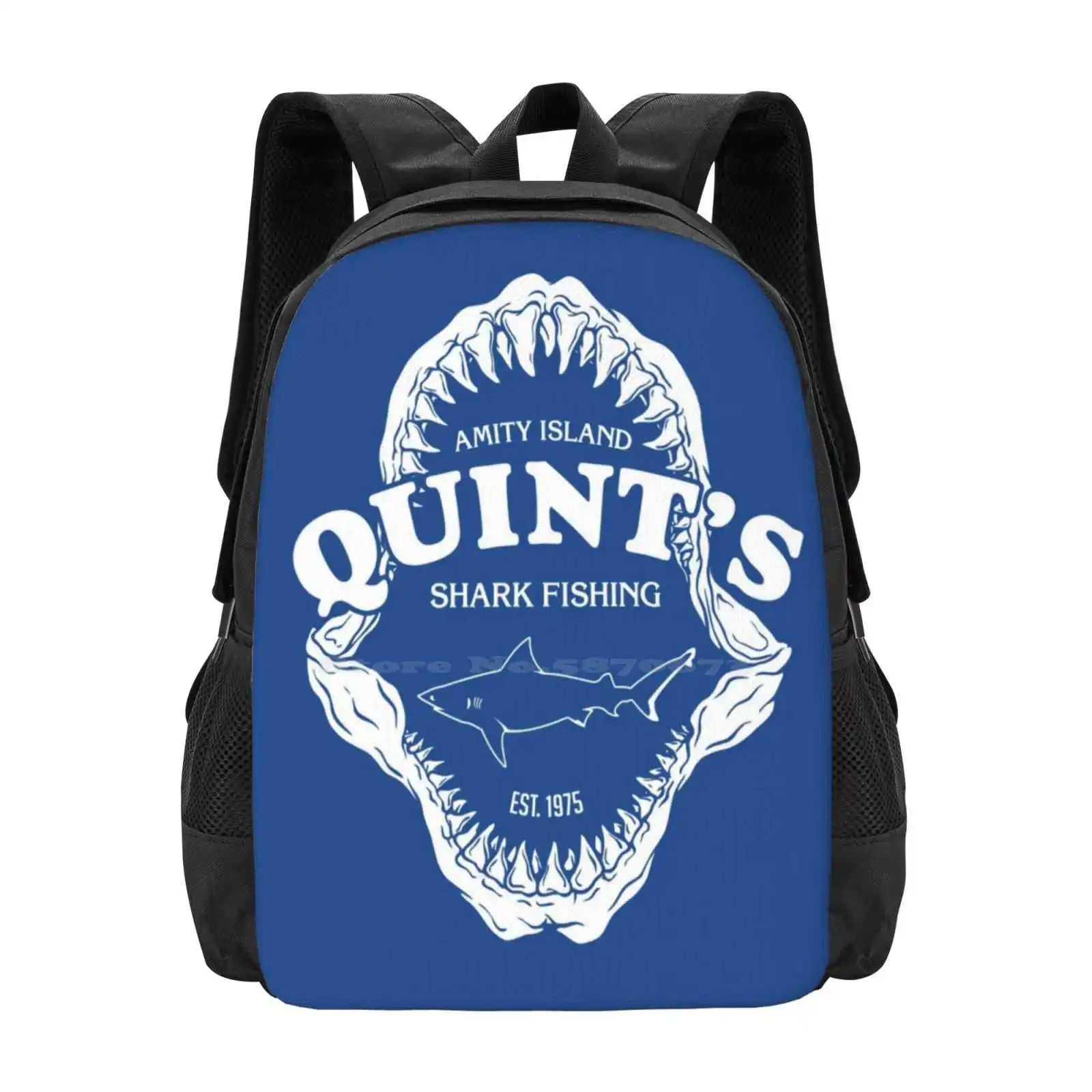 Quints Shark Fishing-Jaws Large Capacity School Backpack Laptop Bags Jaws Quints Shark Funny Humor Retro 70S Movie Fish Ocean