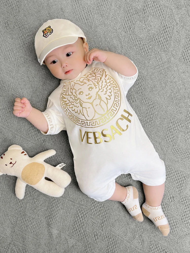 جمبسوت قطني للأطفال حديثي الولادة بأكمام قصيرة رومبير ملابس رجالية وسيم بشكل عام من عمر 0 إلى 12 شهرًا زي أطفال ropa de bebe