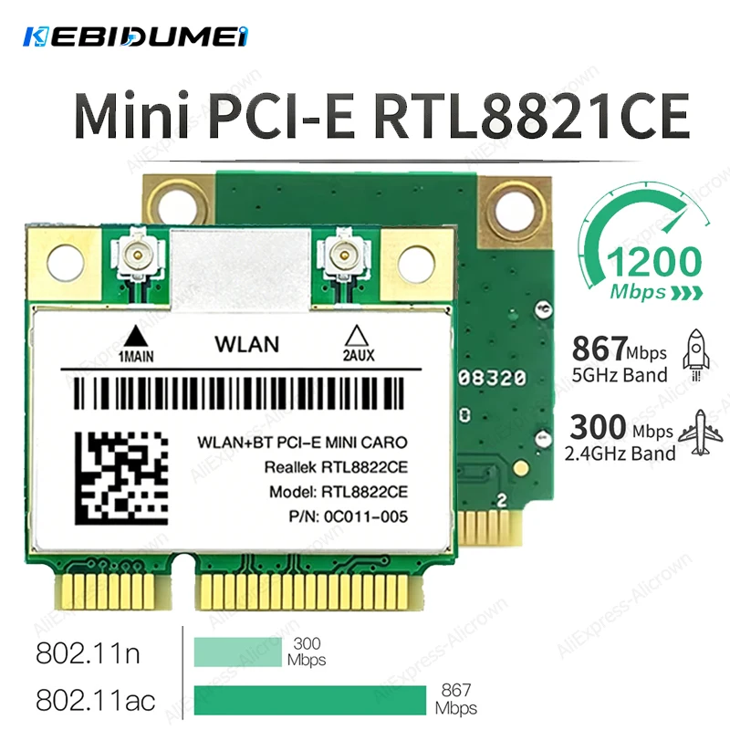 

KEBIDUMEI RTL8822CE 1200Mbps Mini Pcie Network Card Wifi 5 Bluetooth 5.0 Adapter Dual Band 5G/2.4Ghz Card For 802.11ac Win 10/11