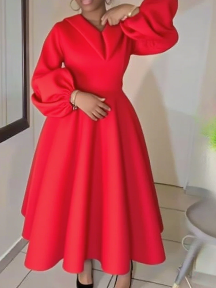 elegant ankle length dresses Gothic Christmas Ruched Elastic Waist Solid Layered A Line Dress – Rgothic main image 1