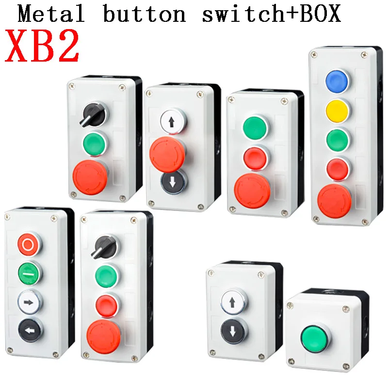 NEW XB2 Metal button switch control box start stop industrial identification symbol self reset circular emergency stop SWITCH