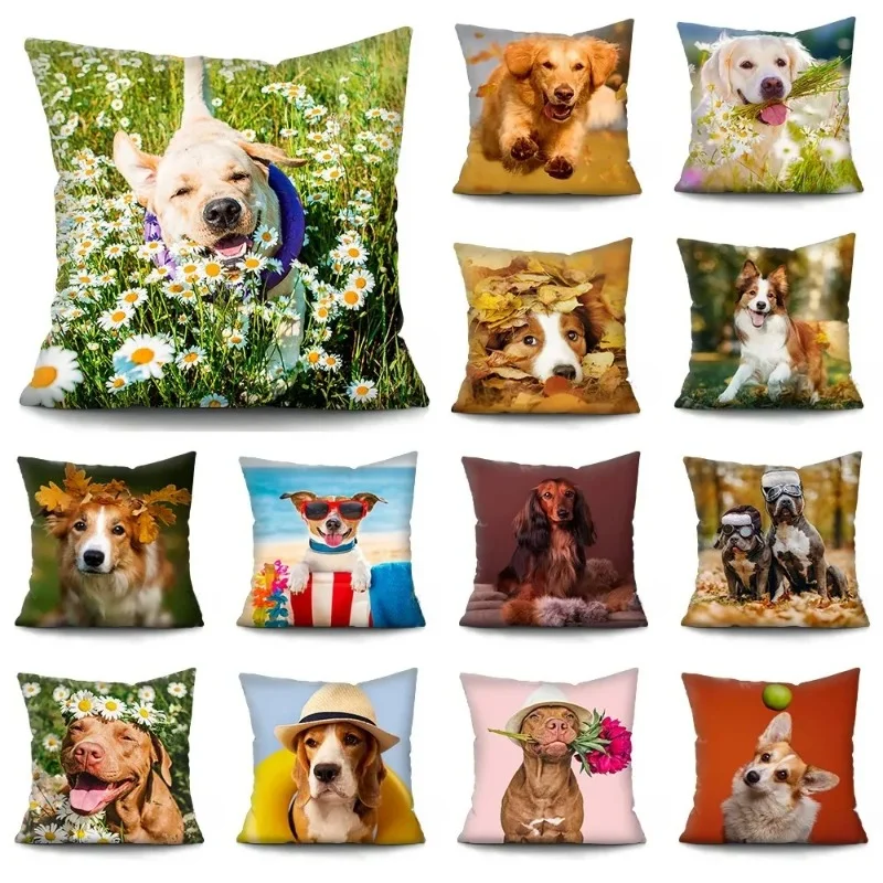 Luxury Home Decor Pillow Cover Cute Puppy Labrador Golden Retriever Office Sofa Car Cushion Cover