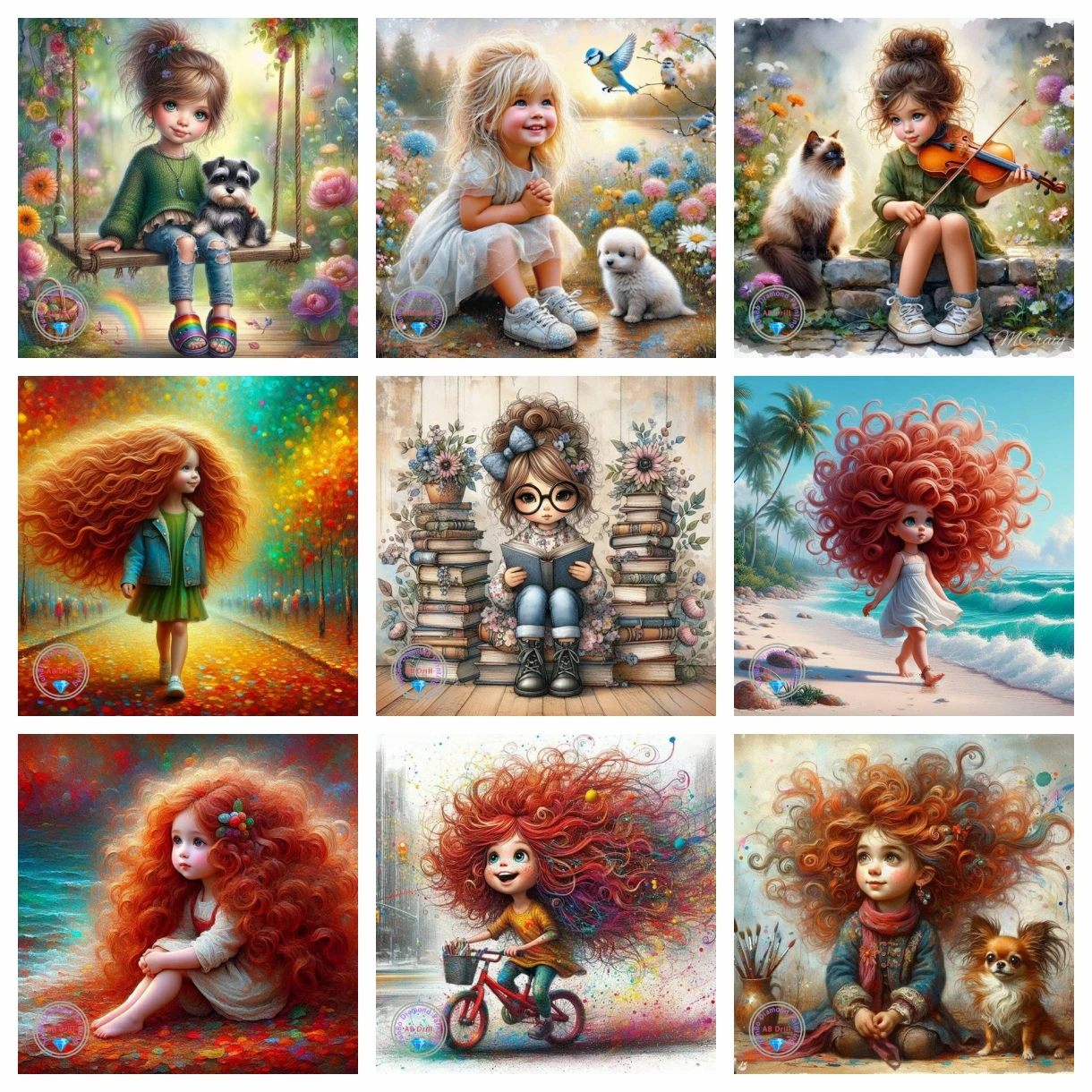 

Fantasy Cartoon Girl 5D DIY AB Diamond Painting Embroidery Mosaic Cross Stitch Cute Baby Crazy Hair Rhinestones Craft Home Decor