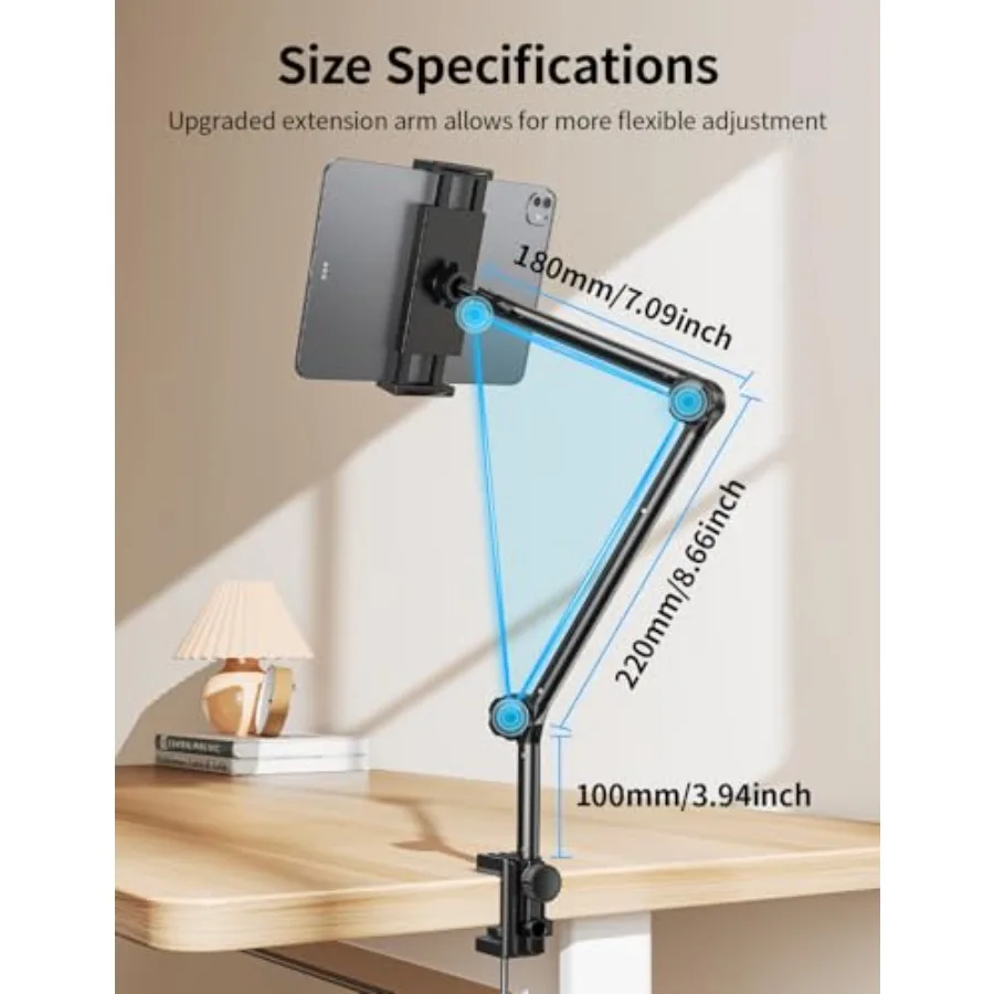 OMOTON タブレットスタンド デスク用 調整可能な電話ホルダー ベッド用 1アーム付き 4.7～11インチ iPad Pro Air Mini Kindle対応
