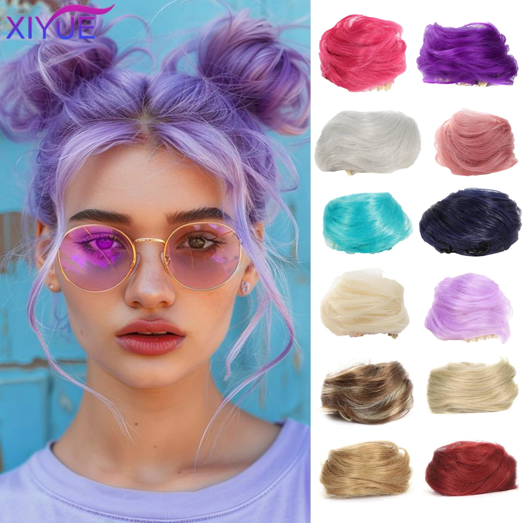 XIYUE Synthetic Claw Chignon Hair Bow Little Hair Bun Donut Messy Scrunchies Wrap Around Ponytail Extension for Women