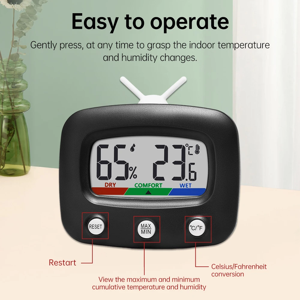 -20~60℃ 10~99%RH Mini Digital Electronic Thermometer Temperature and Humidity Meter 3-Color Comfort Indicator Indoor Household