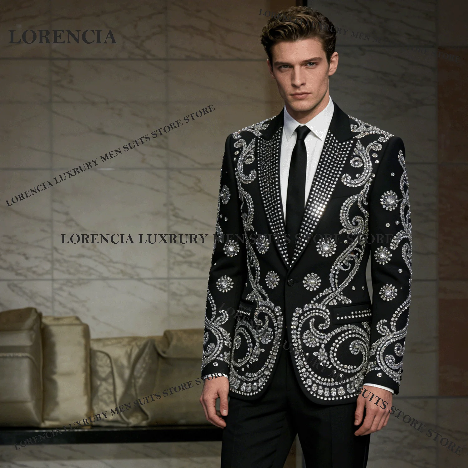 

Мужские костюмы с блестящими кристаллами и бриллиантами, приталенные свадебные смокинги с остроконечными лацканами, Ropa hombre, комплекты из 2 предметов, мужские пиджаки для жениха