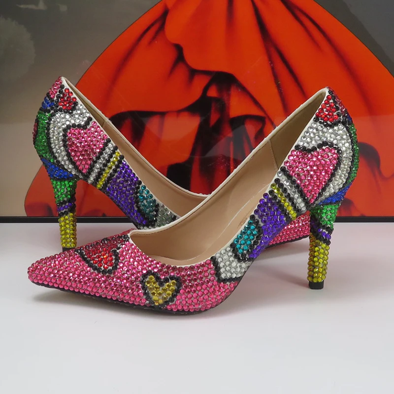 Mixed Color Bridals Wedding shoes Woman Evening Party shoes High Pumps Thin Heel Pointed Toe High Shoes For Woman Shallow image 3