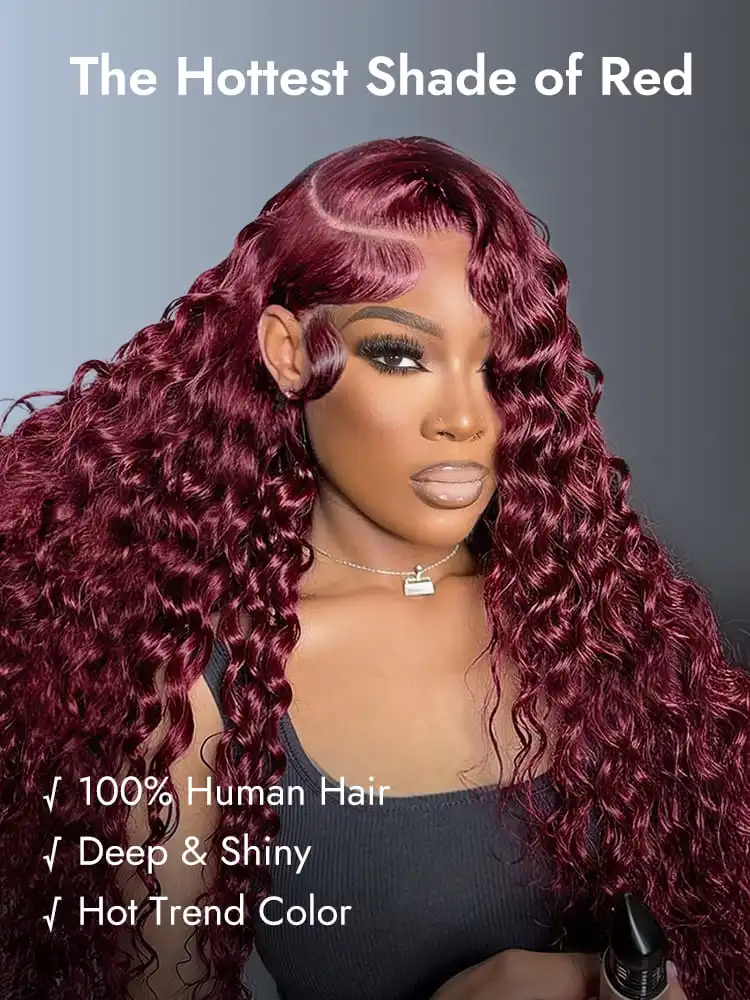 Alipearl Hair Pre-Styled C Part Cherry Cola Red Deep Wave 13x6 Lace Front Wig Glueless Ready To Go High Density Wigs