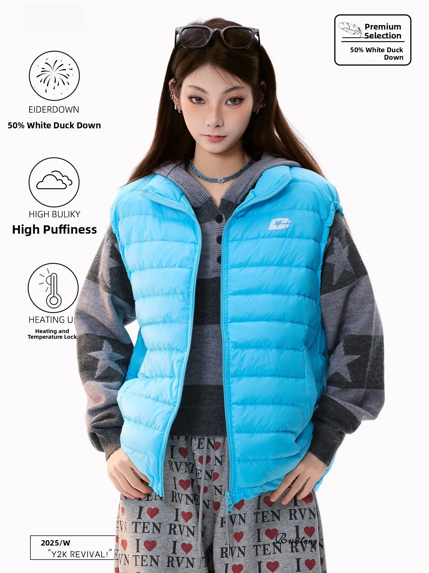 

PBB2025 Женский белый жилет на пуху Du, зимний теплый, повседневный, свободный крой, с принтом, многослойный, без капюшона, полиэстер