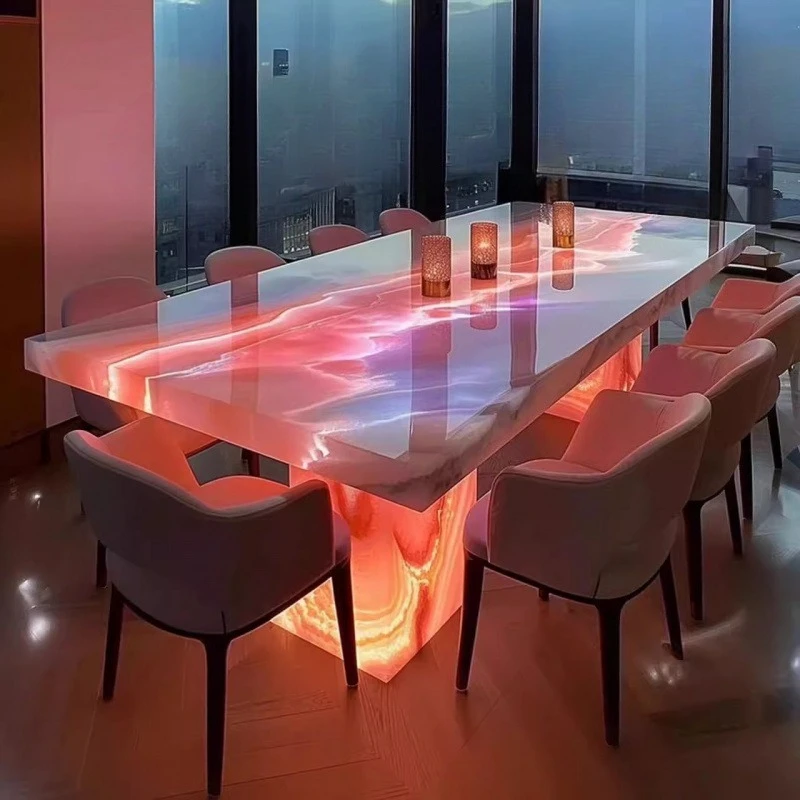 Jade dining table natural dining table rectangular island white jade light luxury marble dining table