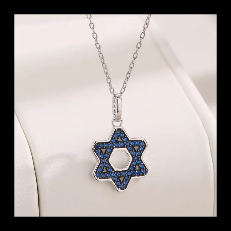 حار بيع نمط s925 الأزياء محب بسيط الرجال قلادة الكلاسيكية الأزرق السداسية العلامة #1