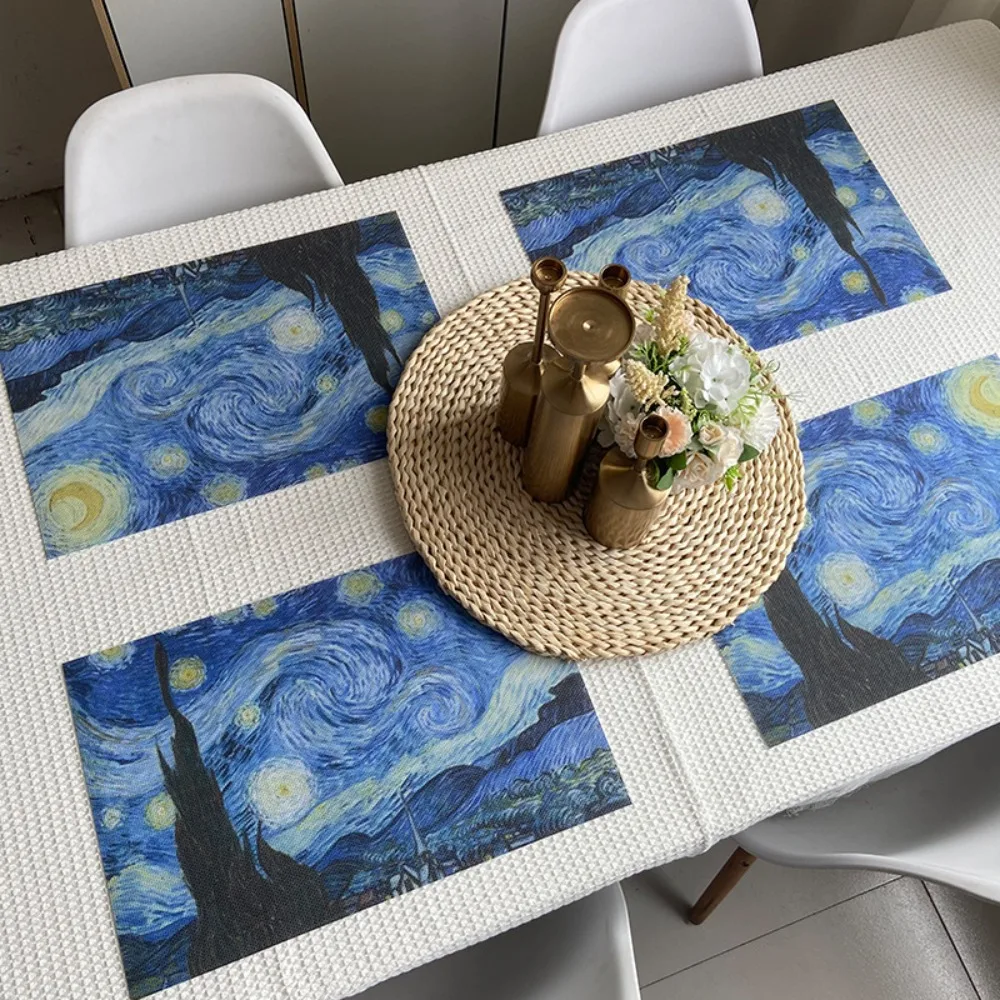 

4PCS Oil Painting PVC PadsTable Mat Heat Resistant Washable Dining Placemat Home Decorative Coasters Placemats for Tables