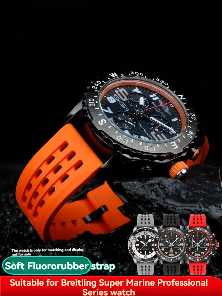 Cinturino per orologio in caucciù fluoro da 20 mm 22 mm per Breitling Avenger/Blackbird/Seawolf |    Materiale FKM durevole |   Barre primaverili a sgancio rapido