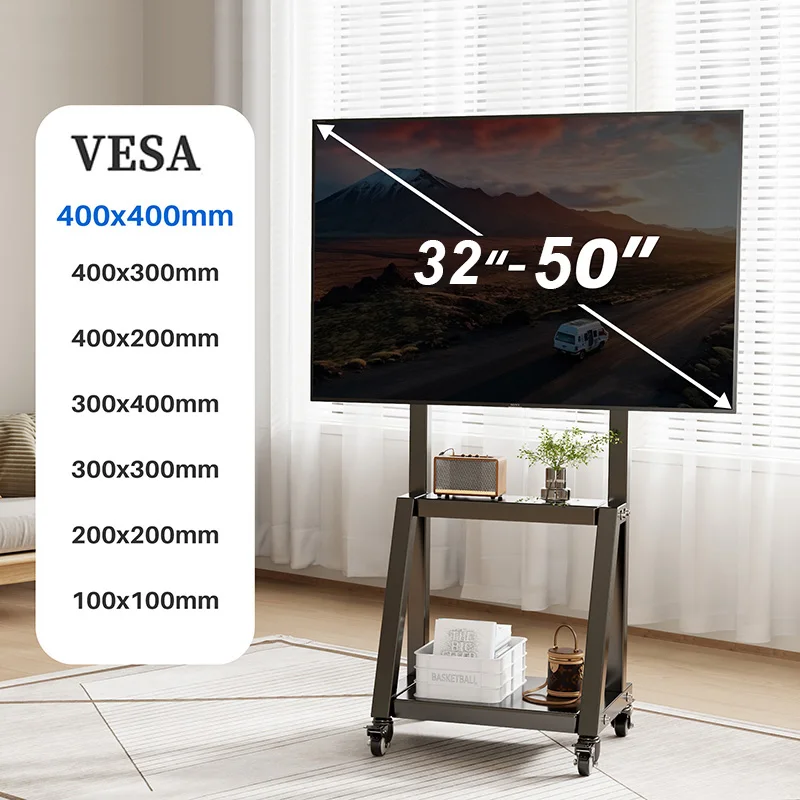 rolling-tv-stand-on-wheels-for-23-50inch-tvstilt-mobile-tv-cart-with-2-shelves-portable-tv-stand-with-adjustable-height-66-lbs
