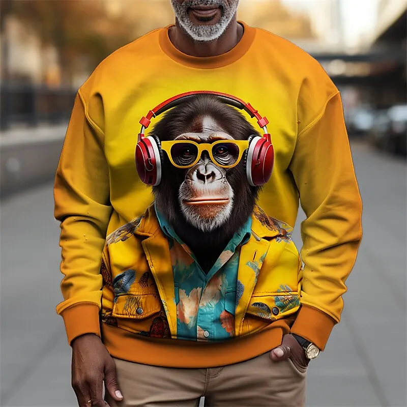 

3D Print Gorilla Graphic Men's Sweatshirt Fun Animal Pattern Round Neck Pullover Autumn Outdoor Stylish Creative Personality Top