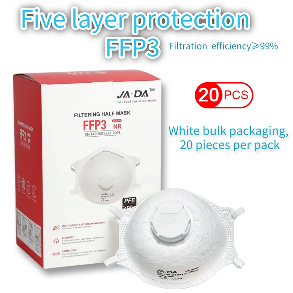 20PCS FFP3 Face Mask EU CE Certified Head-mounted Cup-shaped Dust-proof Mask 99% Level Protection for Adults Mascarillas FFP3