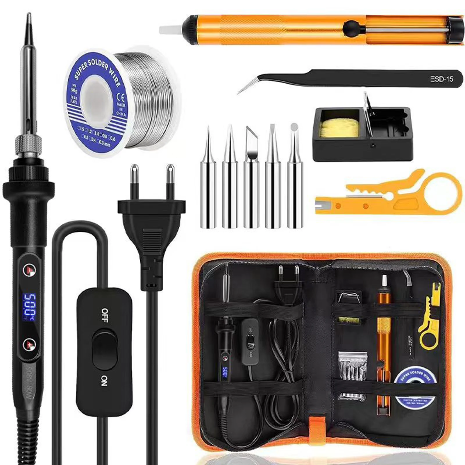 

80W Soldering Iron Set with LCD Display Hand Tools Desoldering Pump Electric Soldering Iron 5 Soldering Tip /Stand For soldering