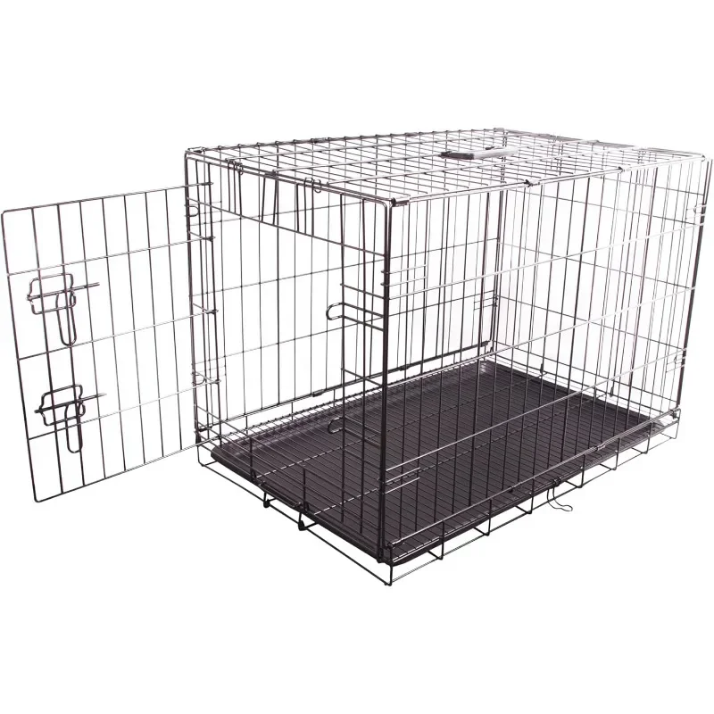 Durable, Foldable Metal Wire Dog Crate with Tray, Single Door, 30 x 19 x 21 Inches, Black