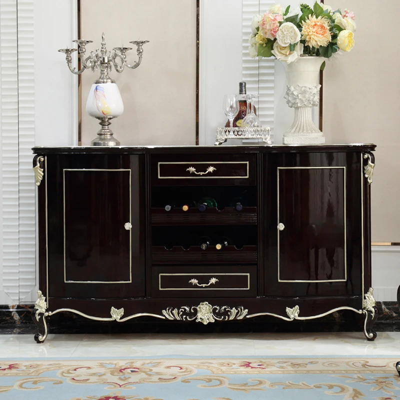 

European style wooden side cabinet American style solid wood tea and water cabinet ebony neoclassical lockers dining room furnit