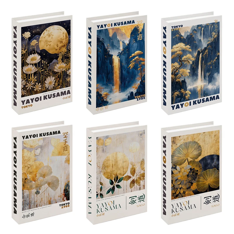 

Yayoi Kusama Fake Books Landscape Flowers Waterfall Martial Storage Box Karate Aikido Bookshelf Bedroom Aesthetic Home Decor