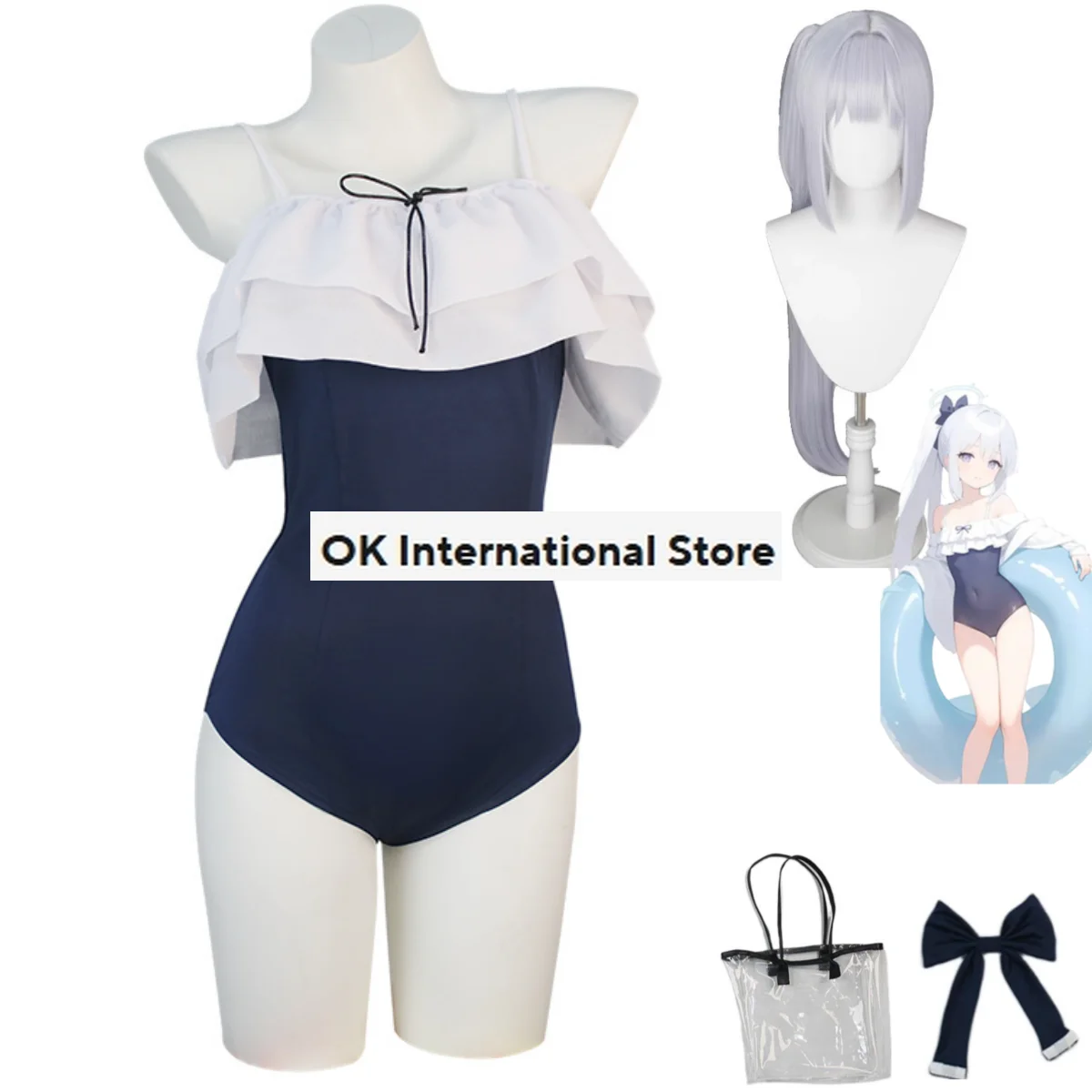 Anime Game Blue Archive Tsukiyuki Miyako Cosplay Costume Wig Jumpsuits Swimwear Woman Sexy Kawaii Summer Sand Bikini Suit