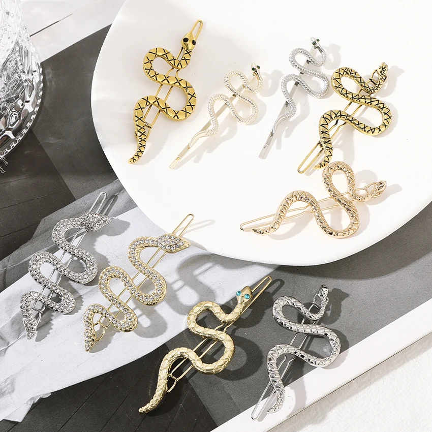 Snake Hair Pin Women\'s Bangs Duckbill Clip Rhinestone Alloy Barrette Fashion Design Hair Clip Hairpin Hair Accessories For Women