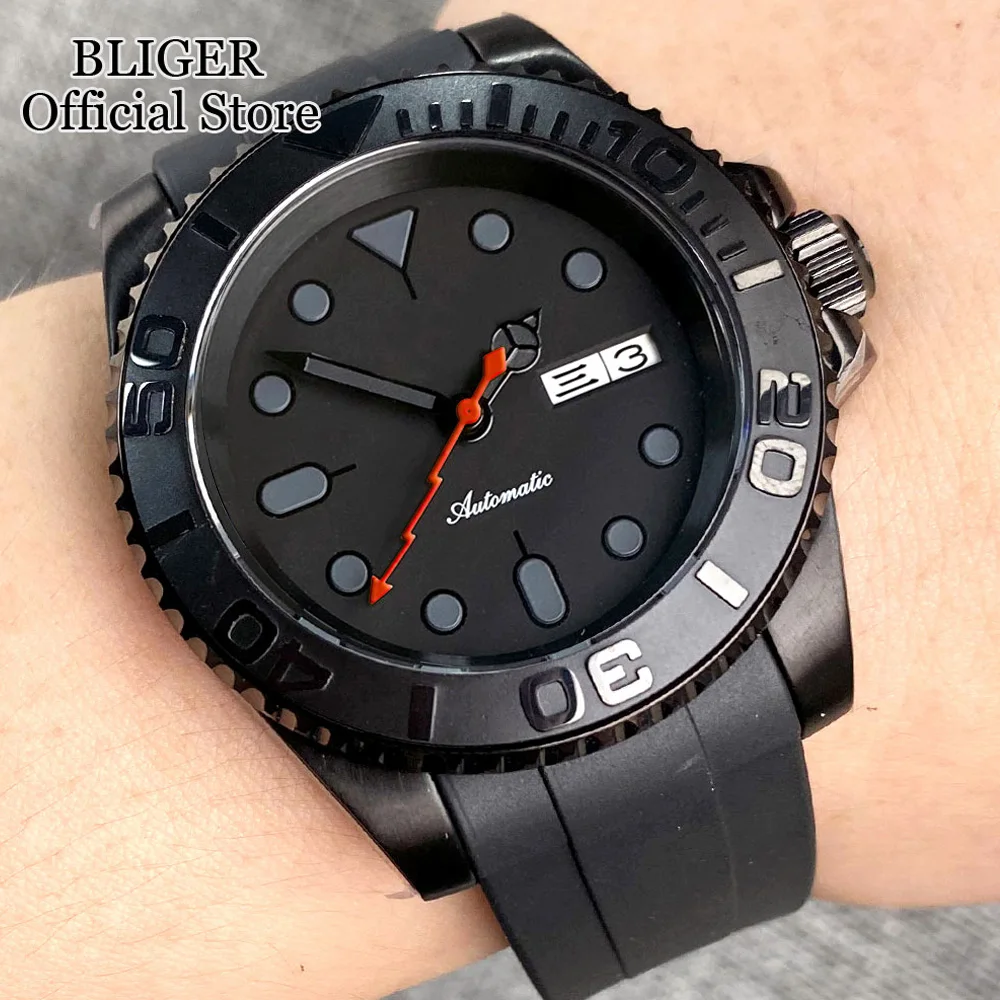 

Luxury NH36A 200M Waterproof PVD 40mm Sterile Black Dial Automatic Diving Watch Men Red Blue Green Second Hand Rubber Strap