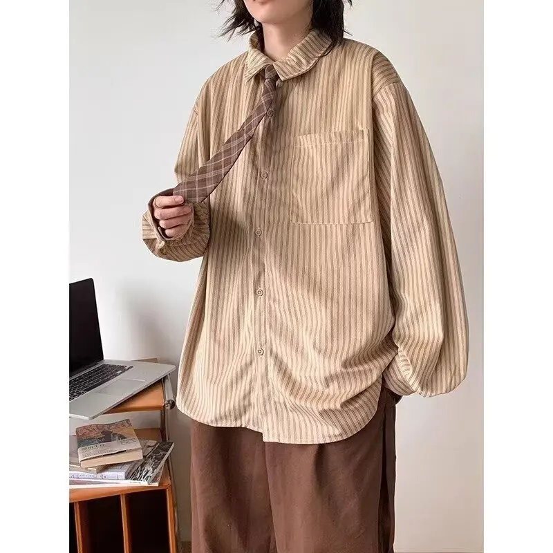 Autumn Men Corduroy Shirt Long Sleeve High Street Loose Fit Vintage Autumn Oversized Casual Cotton Solid Color Jacket Style