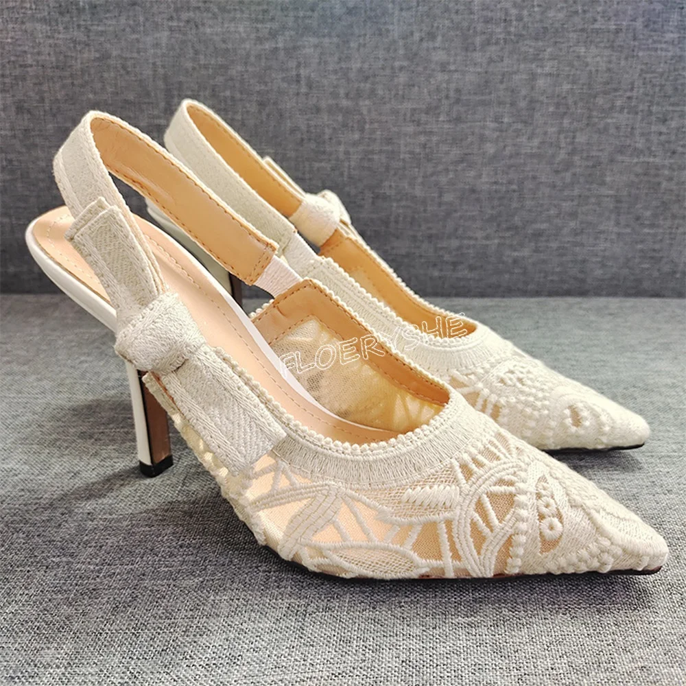 

White Lace Stiletto Sandals Ladies Slip-on Summer New Arrival Solid Women Thin High Heel Shoes Dress Sexy Design Weeding Shoes