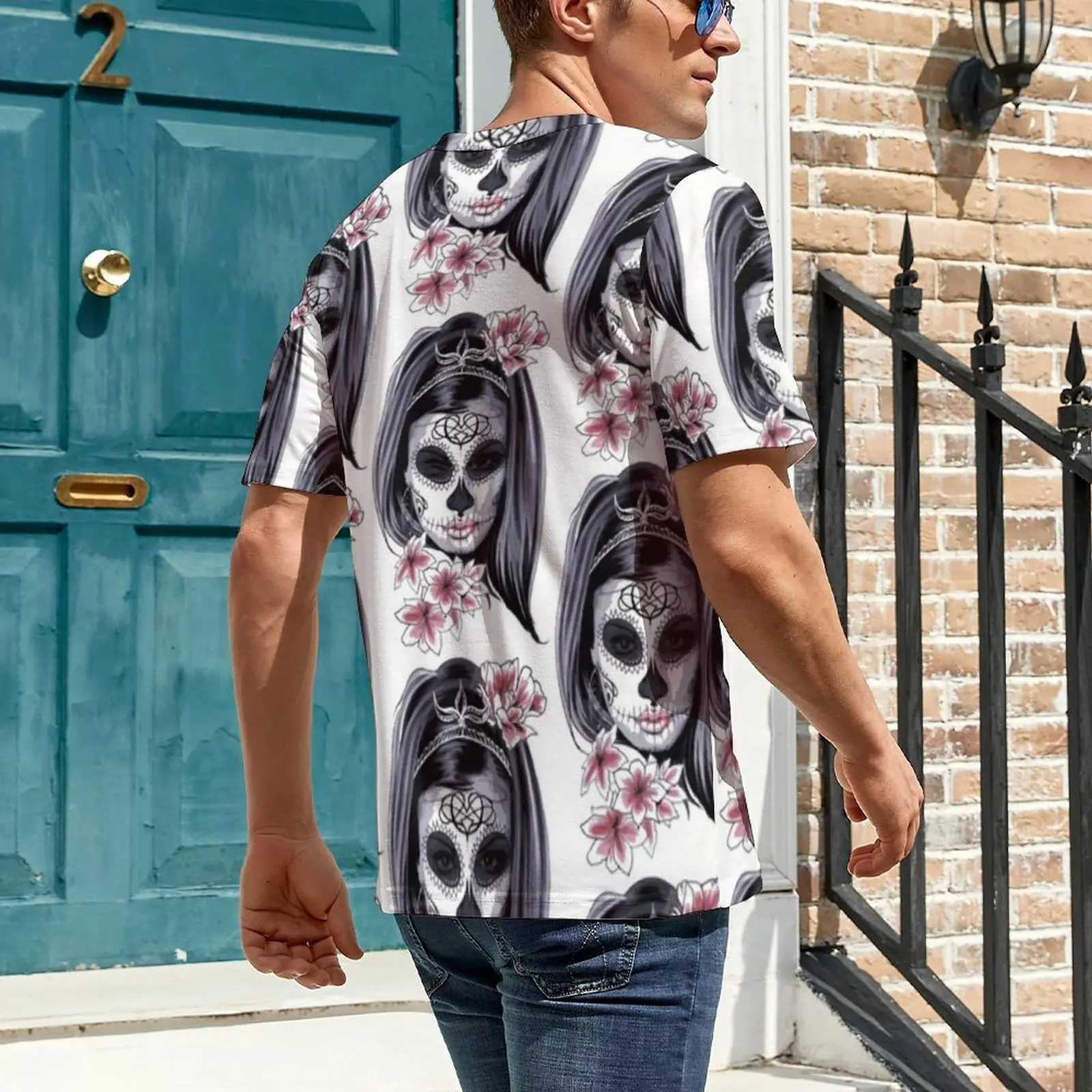 Beach T Shirt Woman Head Mask T-Shirts Skulls With Flowers Print Trending Tee Shirt For Man Short Sleeve Graphic Plus Size Tops