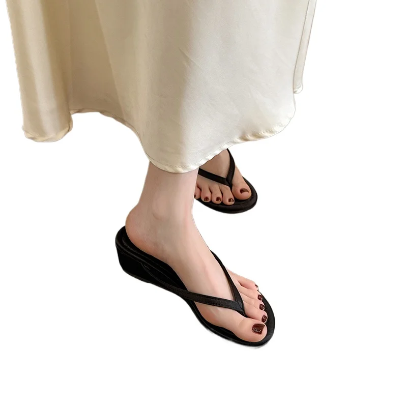 

Heel Slippers Concise Street Style Dress Slide Ladies Outdoor Beach Vacation Clip Toe Sandalias New Summer Women Wedges