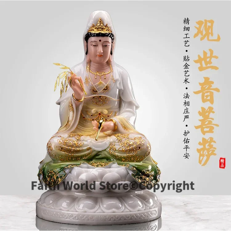 30CM large Buddhism figure jade Goddess Guan yin GOD Avalokitesvara buddha Asia HOME safe protection Prosperity FENG SHUI statue