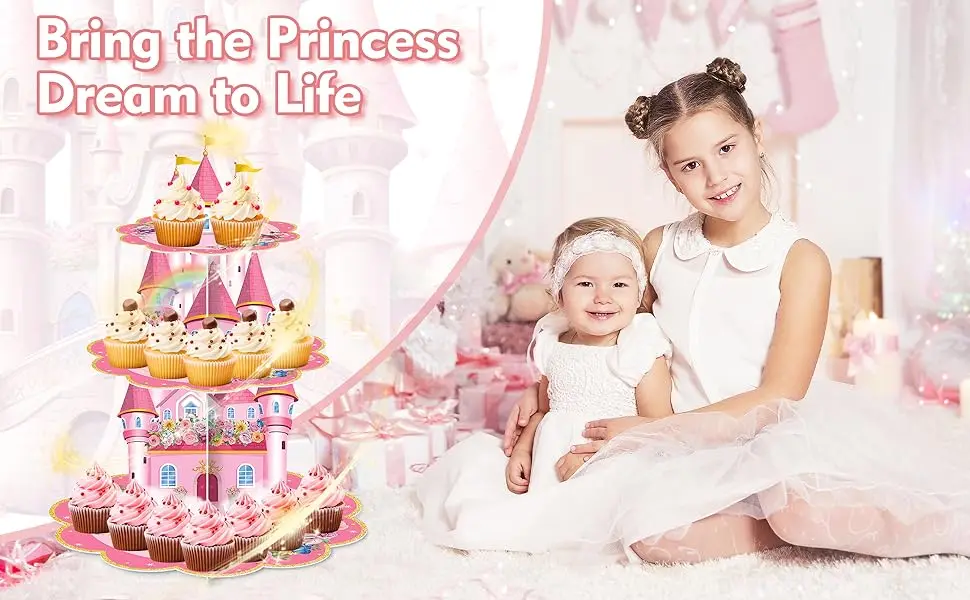 Rosa Schloss Prinzessin Geburtstag Party Cupcake-Ständer Dekorationen Cupcake-Halter für Mädchen Kinder Babyparty - Partyzubehör – Detail 5