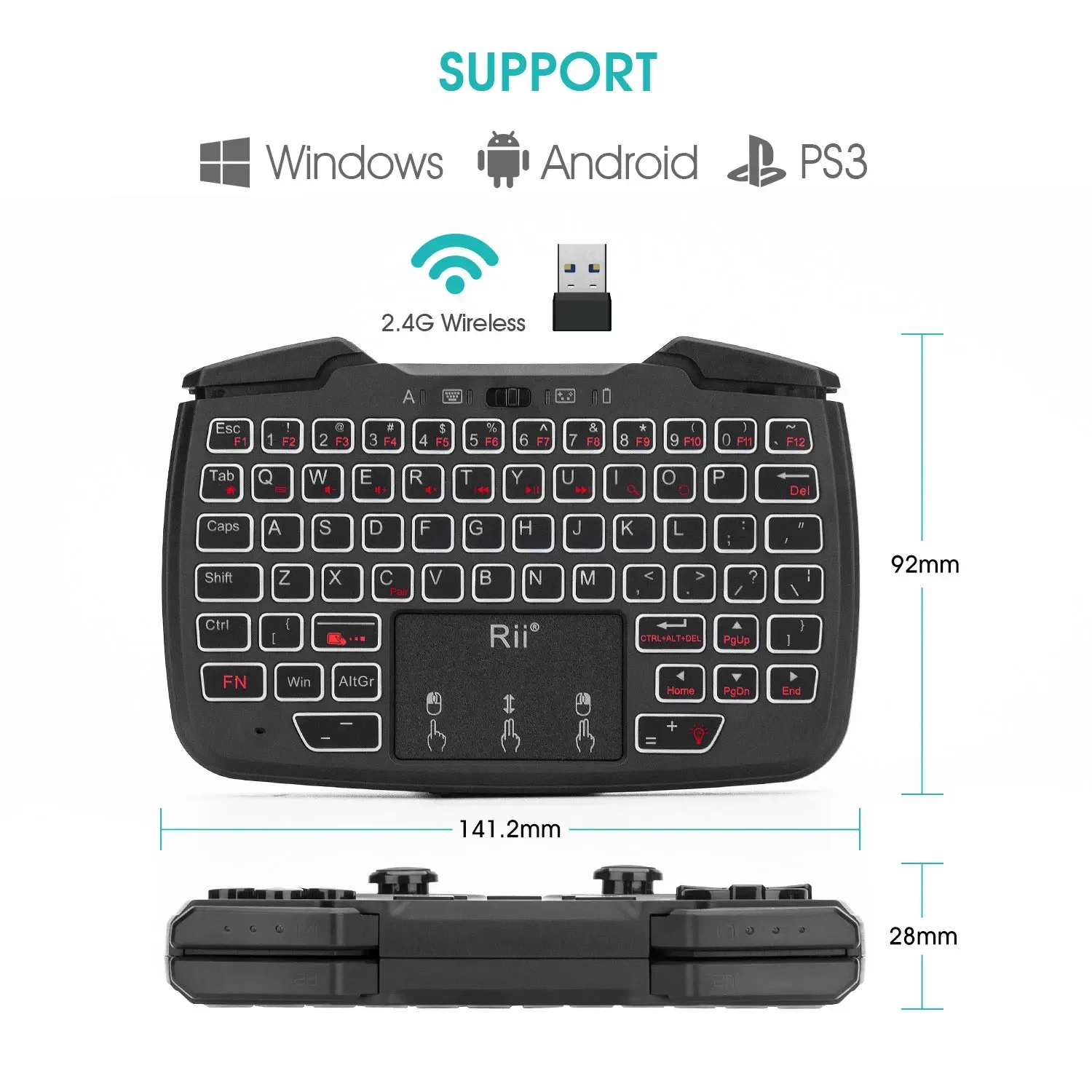 USB RK707 2.4GHz Wireless Portable Game Controller Keyboard and Mouse Combo Acceleration for PC/Raspberry pi2/Android TV Google