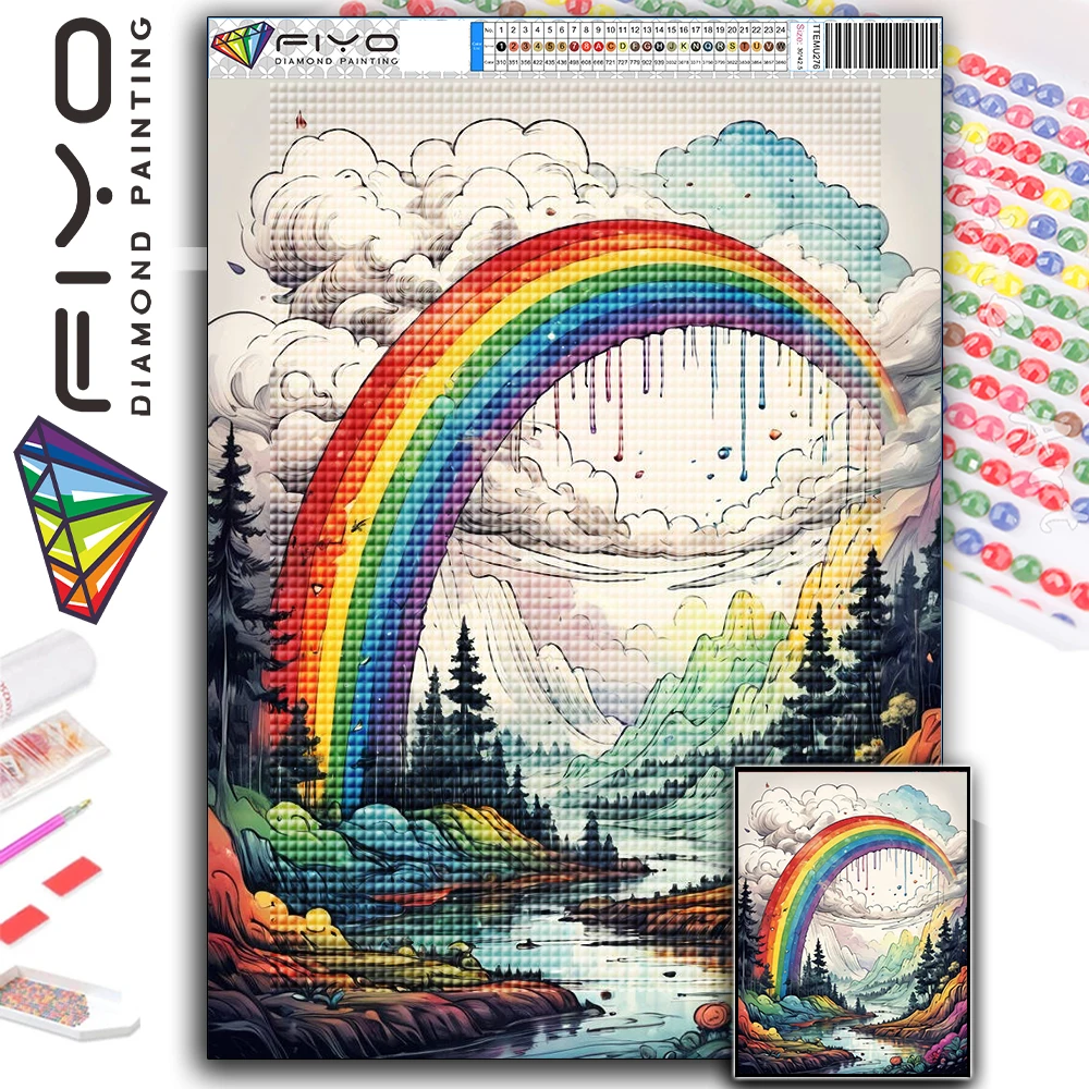 5D DIY Diamond Painting Kit Diamond Embroidery Cross Stitch Cartoon Rainbow Landscape Home Decoration Arts Diamond Art Painting