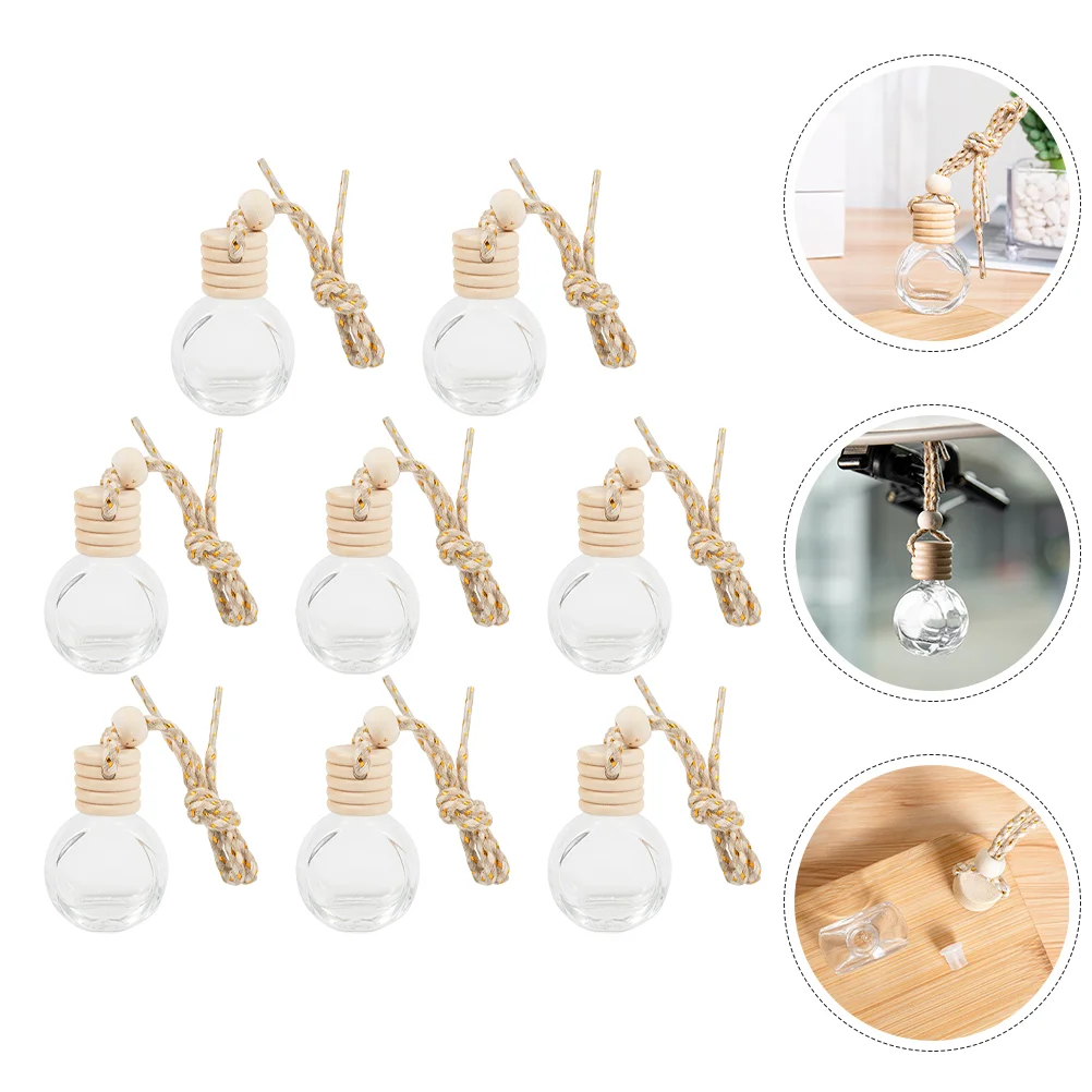 8Pcs Car Perfume Bottle Automotive Car Essential Oil Bottles Refillable Essential Oil Bottles Air Freshener Pendants Empty Glass