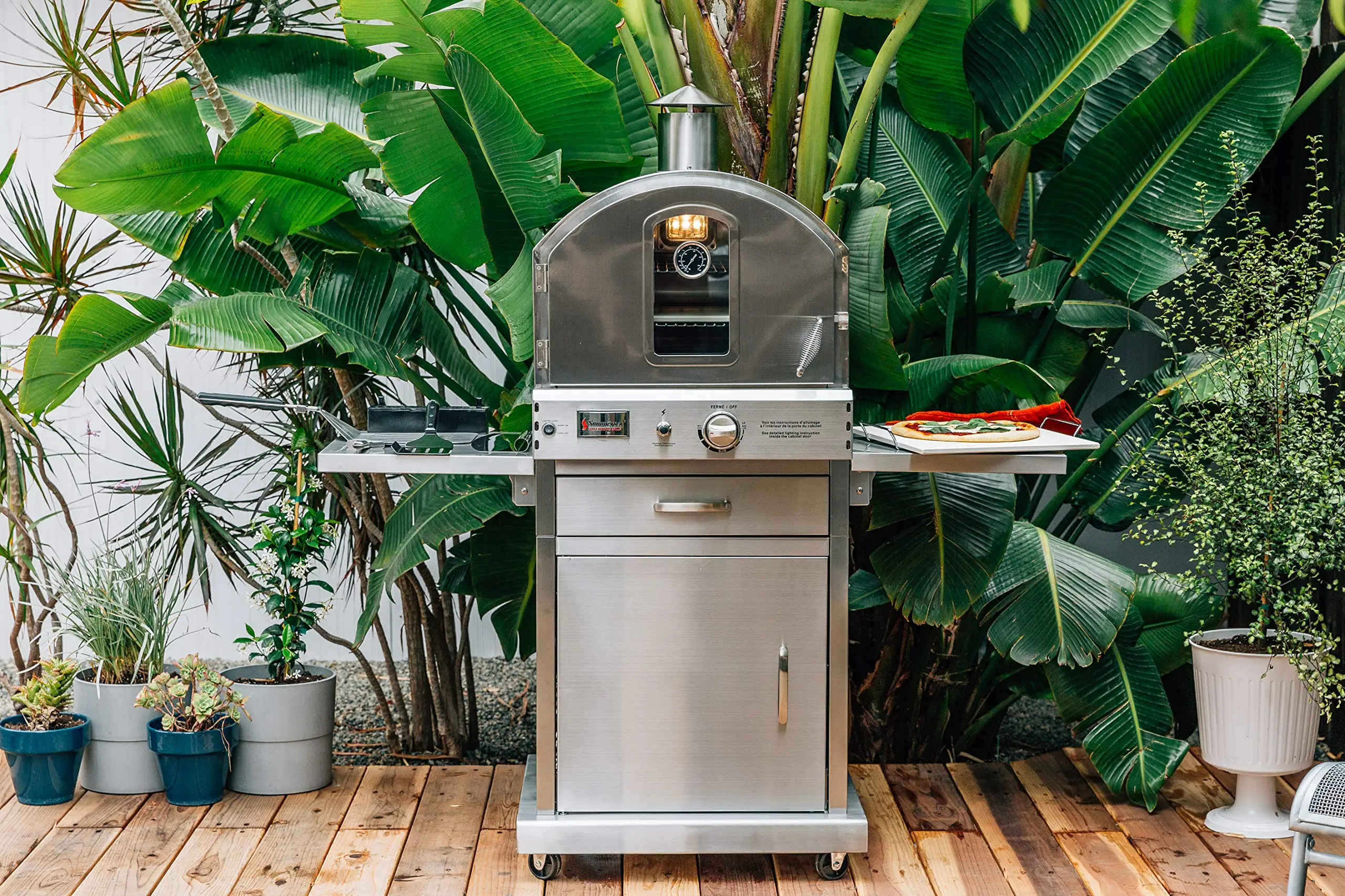 'The Oven' Outdoor Freestanding Large Capacity Gas Oven with Pizza Stone, Smoker Box and Mobile Cart, 304 Stainless