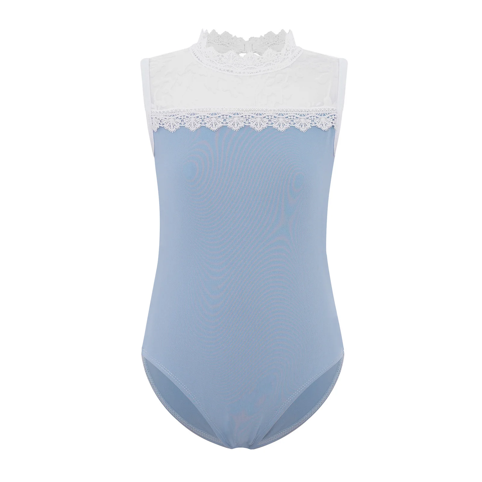 

Kids Girls Lace Collar Sleeveless Gymnastics Ballet Dance Leotard Sheer Mesh Jacquard Bodysuit for Figure Skating Performance