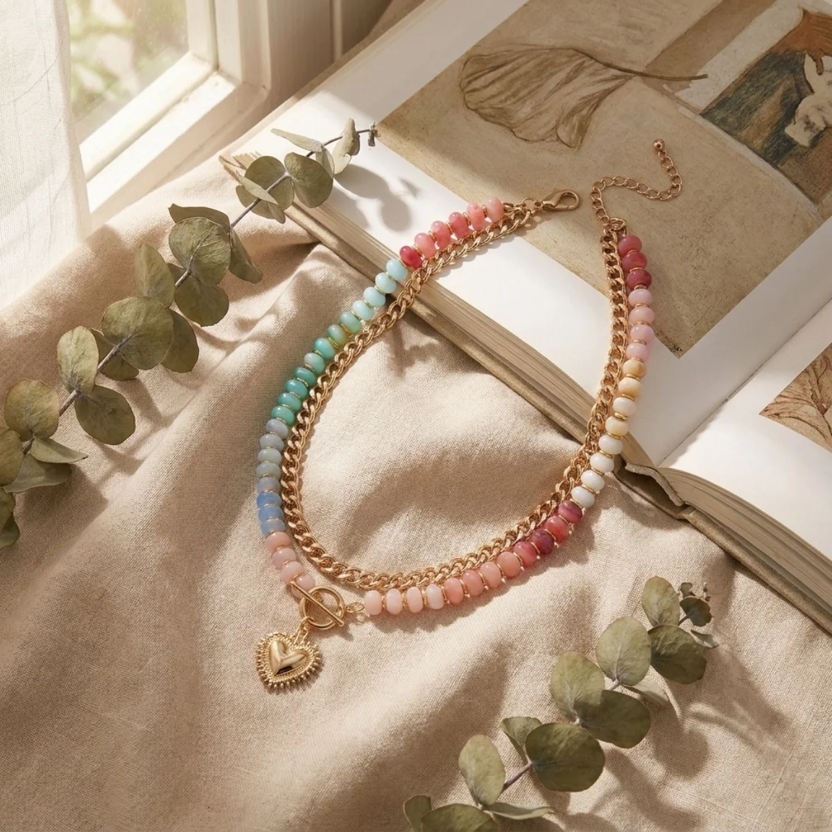 Y2K-Halskette mit Herzanhänger aus farblich abgestuften Harzperlen für Damen und Herren, Liebesherz, bunte Acrylperlen, Choker, ästhetischer Schmuck – Detail 22