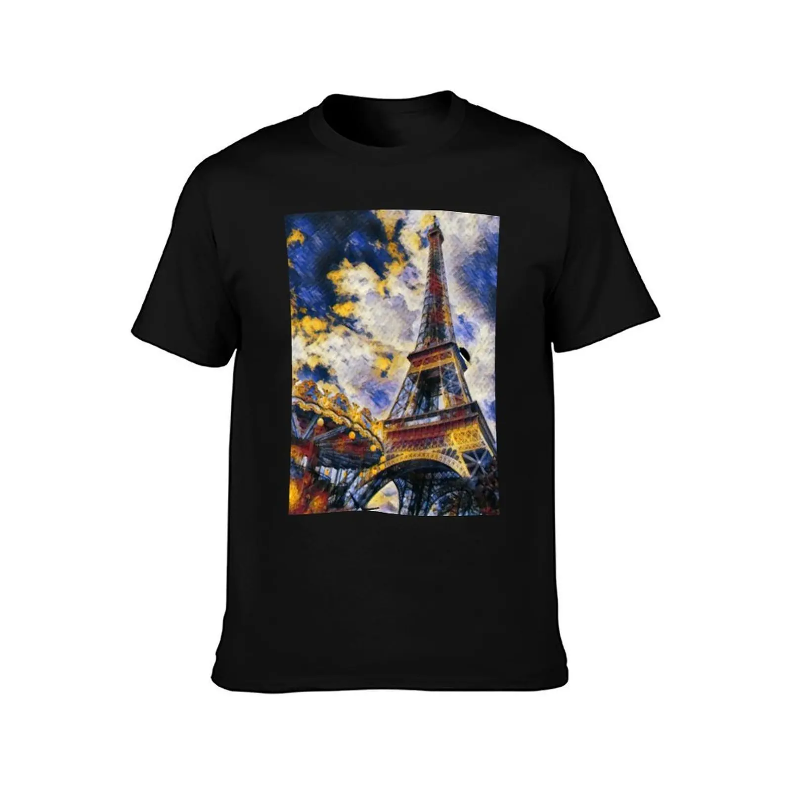 Copy of Eiffel tower painting print T-Shirt, Summer Casual Cotton Tee, Oversized Streetwear Tops, Vintage Graphic Print