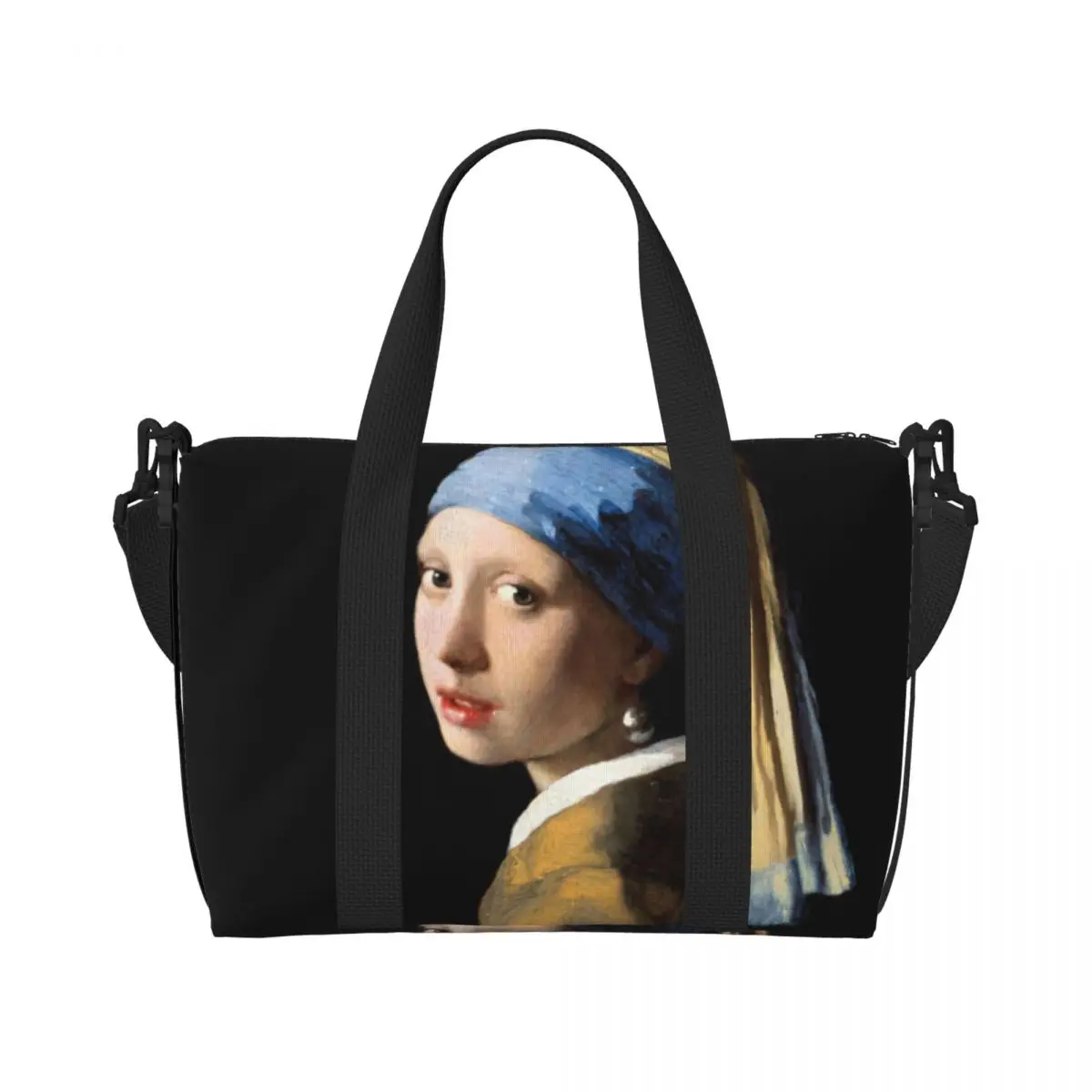 

Custom Girl With A Pearl Earring Groceries Shopping Tote Bags Women Big Capacity Vincent Van Gogh Painting Gym Beach Travel Bags