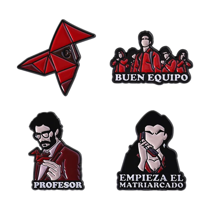Cartoon Spanish TV series character badges, creative letter series alloy pins, clothing bags accessories, as gifts for friends
